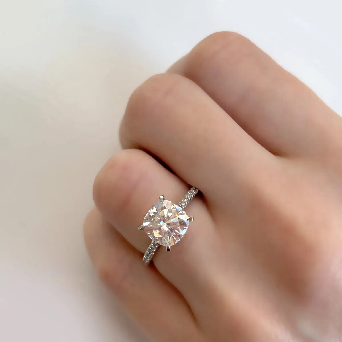 Miadora 2ct DEW Cushion-cut Moissanite and 1/10ct TDW Diamond Engagement Ring in 14k White Gold sold by Zulily product image thumbnail 3