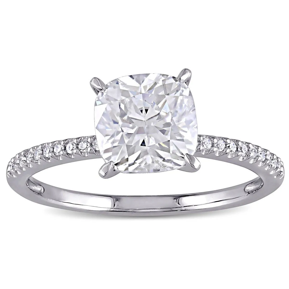 Miadora 2ct DEW Cushion-cut Moissanite and 1/10ct TDW Diamond Engagement Ring in 14k White Gold sold by Zulily