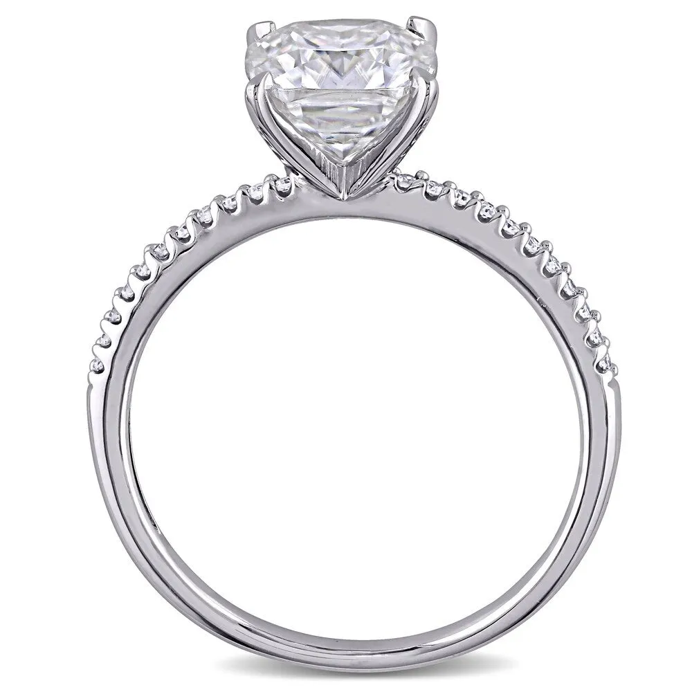 Miadora 2ct DEW Cushion-cut Moissanite and 1/10ct TDW Diamond Engagement Ring in 14k White Gold sold by Zulily product image thumbnail 5