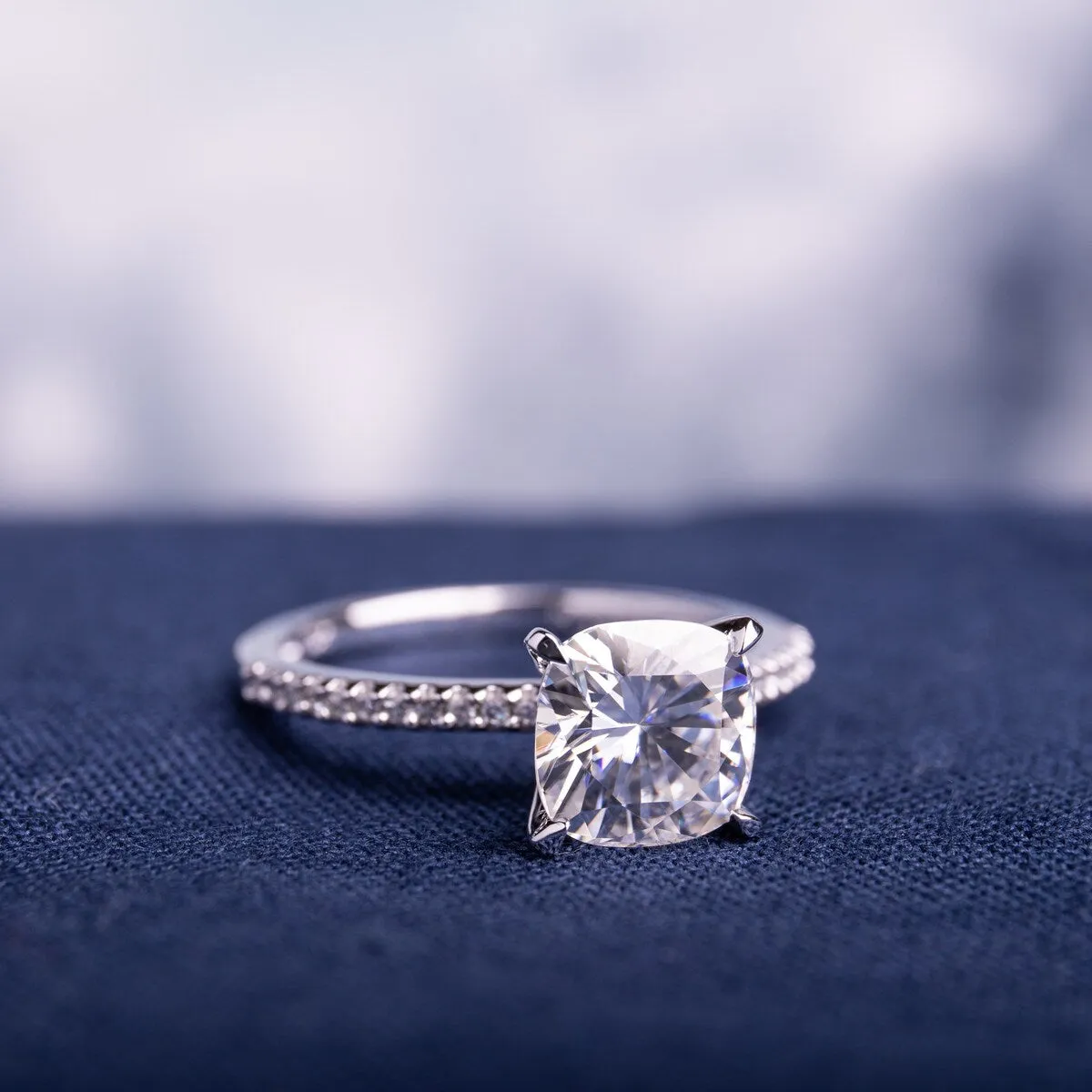 Miadora 2ct DEW Cushion-cut Moissanite and 1/10ct TDW Diamond Engagement Ring in 14k White Gold sold by Zulily product image thumbnail 2