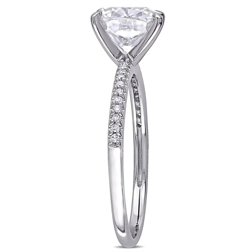 Miadora 2ct DEW Cushion-cut Moissanite and 1/10ct TDW Diamond Engagement Ring in 14k White Gold sold by Zulily product image thumbnail 4