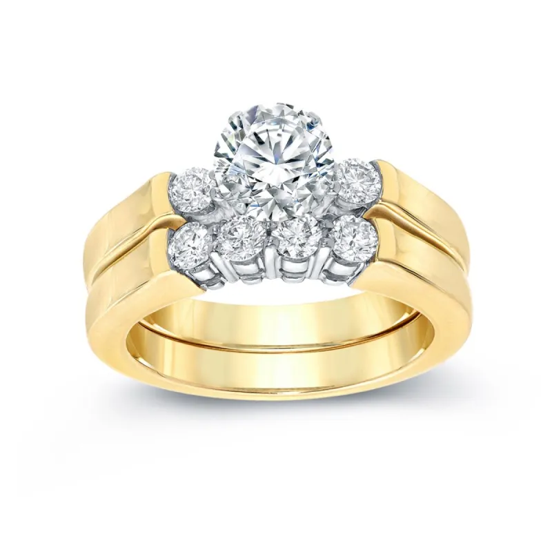 Auriya 14k Gold 1 1/2ctw 3-Stone Diamond Engagement Ring Set 14k Two-Tone Gold Certified sold by Zulily