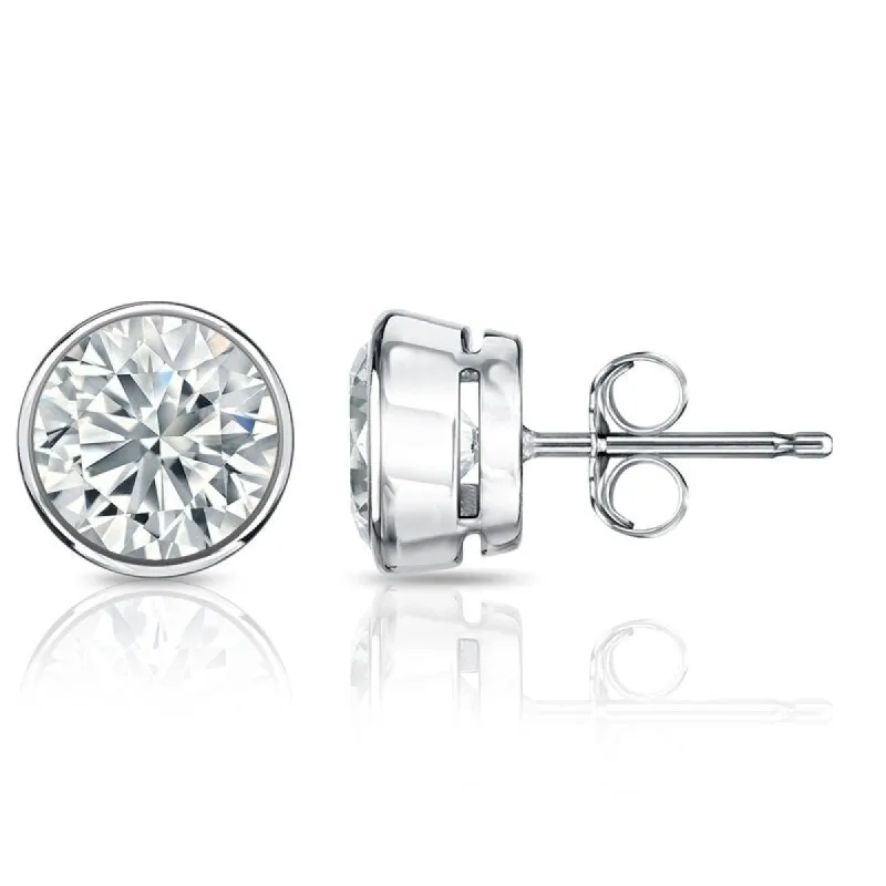 Auriya 1 1/2ct TW Round Bezel Set Diamond Stud Earrings 14kt Gold Certified sold by Zulily