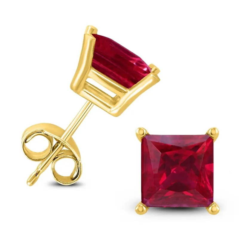 14K Yellow Gold 5MM Square Ruby Earrings sold by Zulily