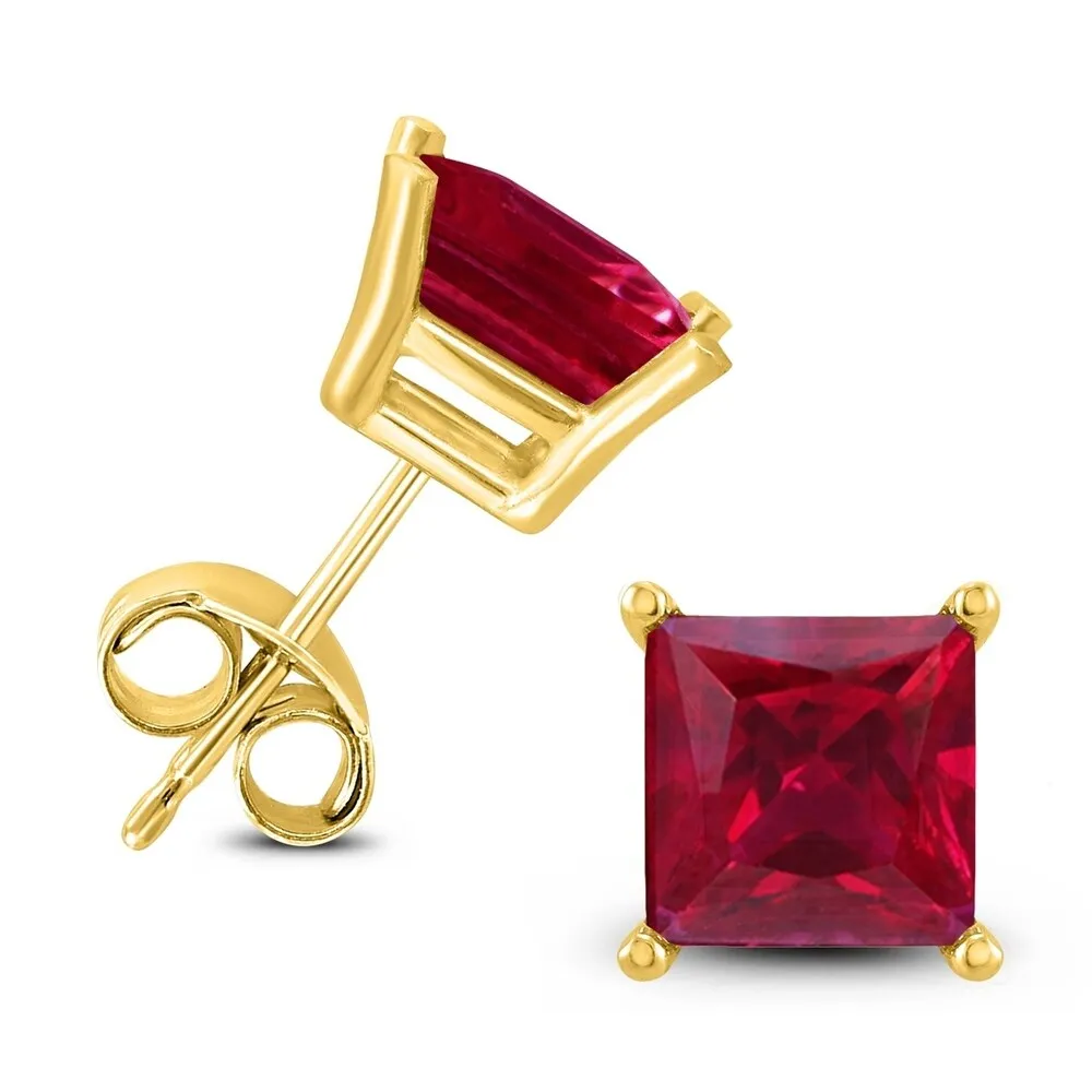 14K Yellow Gold 5MM Square Ruby Earrings sold by Zulily
