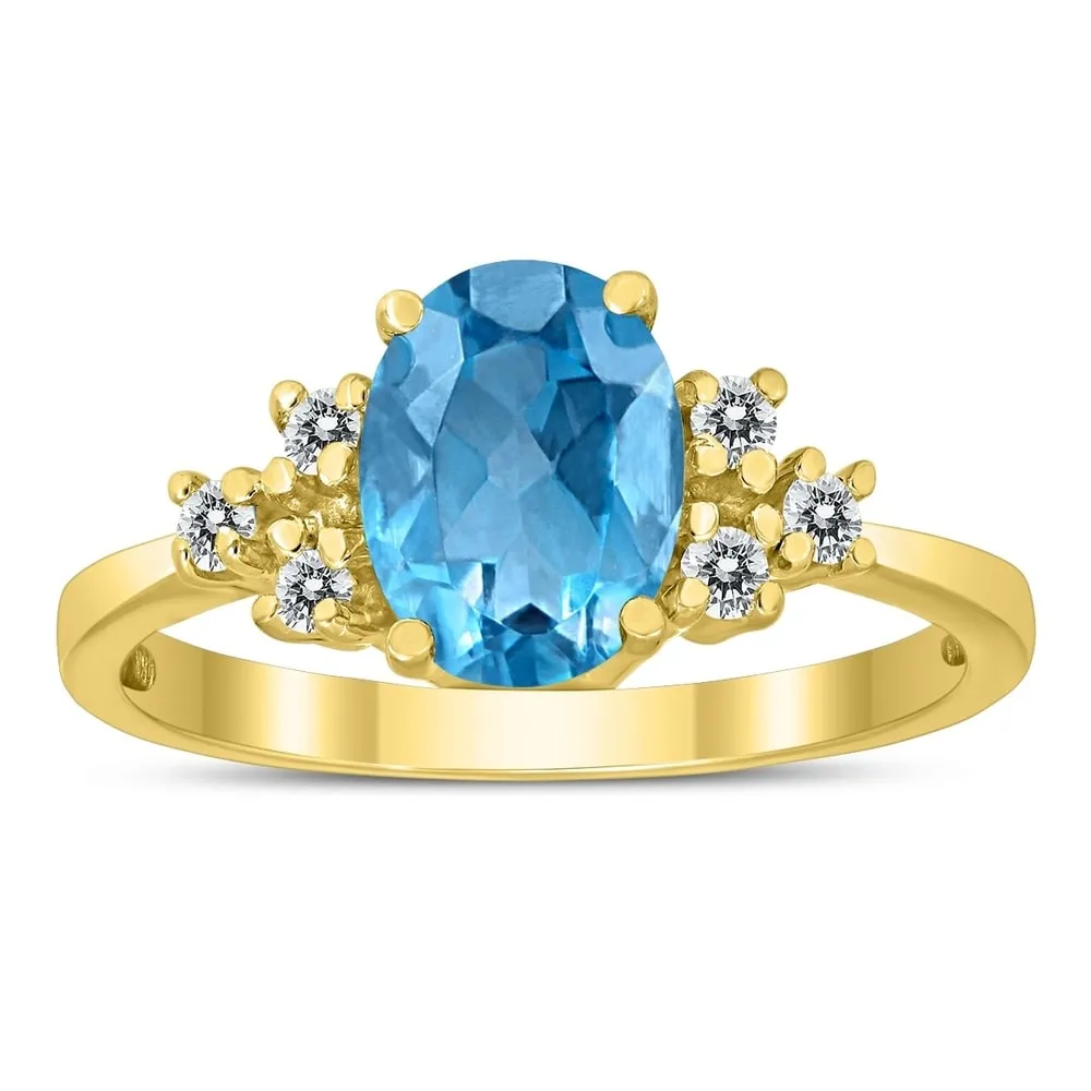 8X6MM Blue Topaz and Diamond Regal Ring in 10K Yellow Gold sold by Zulily