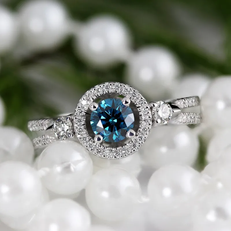 Auriya 14k Gold 1 Carat TW Contemporary Halo Blue Diamond Engagement Ring sold by Zulily