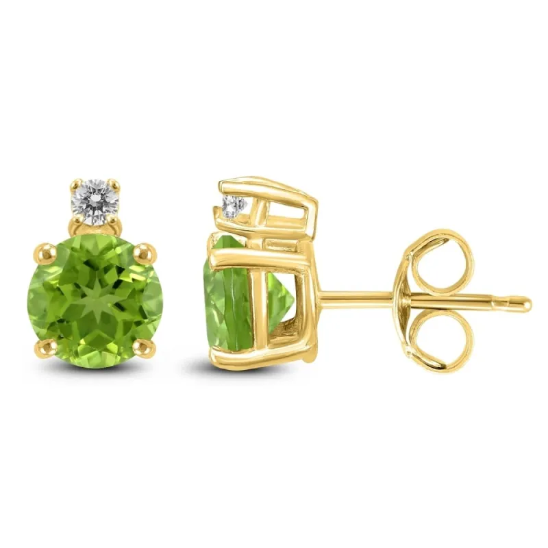 14K Yellow Gold 5MM Round Peridot and Diamond Earrings sold by Zulily