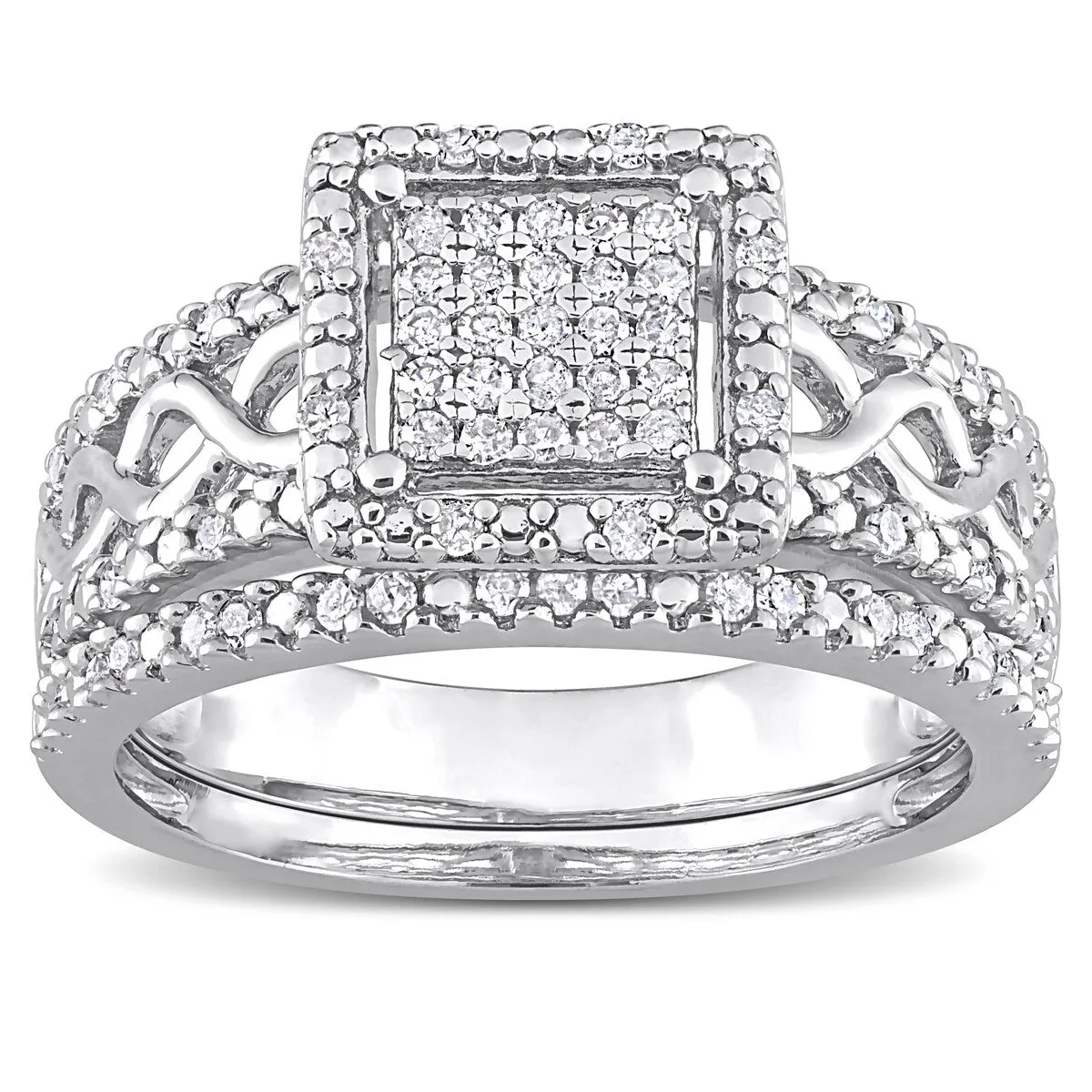 Miadora 1/3ct TDW Diamond Clustered Square Halo Infinity Bridal Ring Set in Sterling Silver sold by Zulily product image thumbnail 3