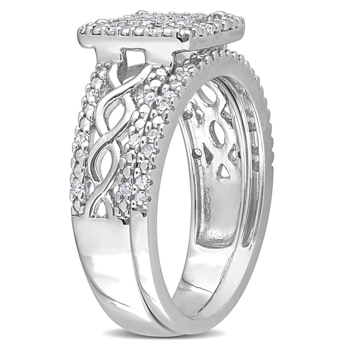 Miadora 1/3ct TDW Diamond Clustered Square Halo Infinity Bridal Ring Set in Sterling Silver sold by Zulily product image thumbnail 4