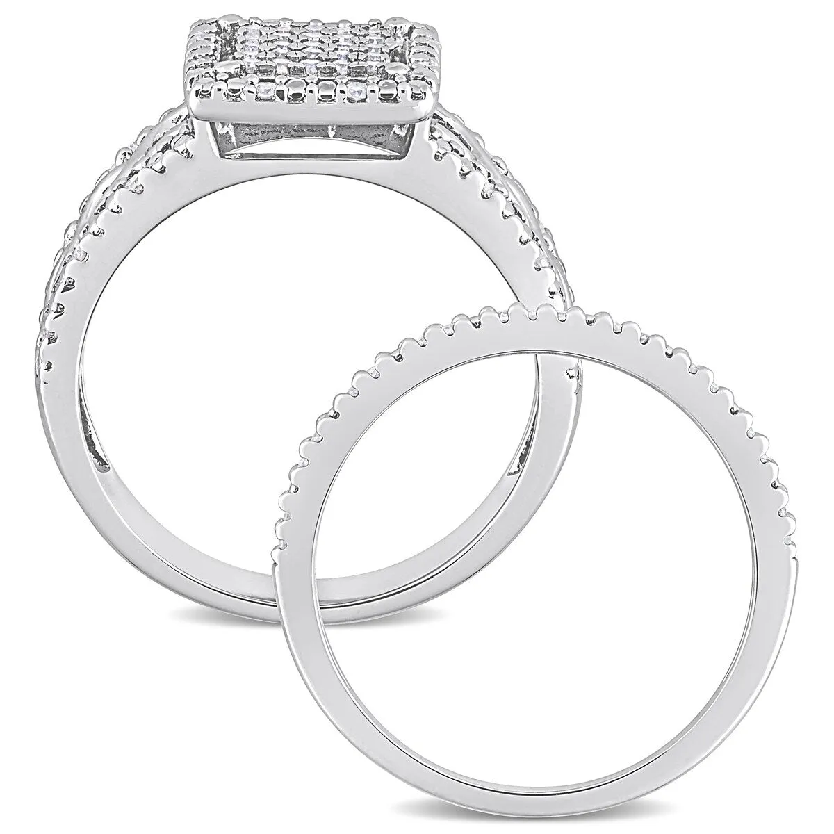 Miadora 1/3ct TDW Diamond Clustered Square Halo Infinity Bridal Ring Set in Sterling Silver sold by Zulily product image thumbnail 5