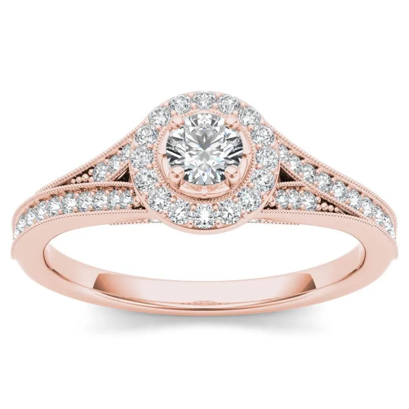 De Couer 14k Rose Gold 5/8ct TDW Diamond Halo Engagement Ring sold by Zulily