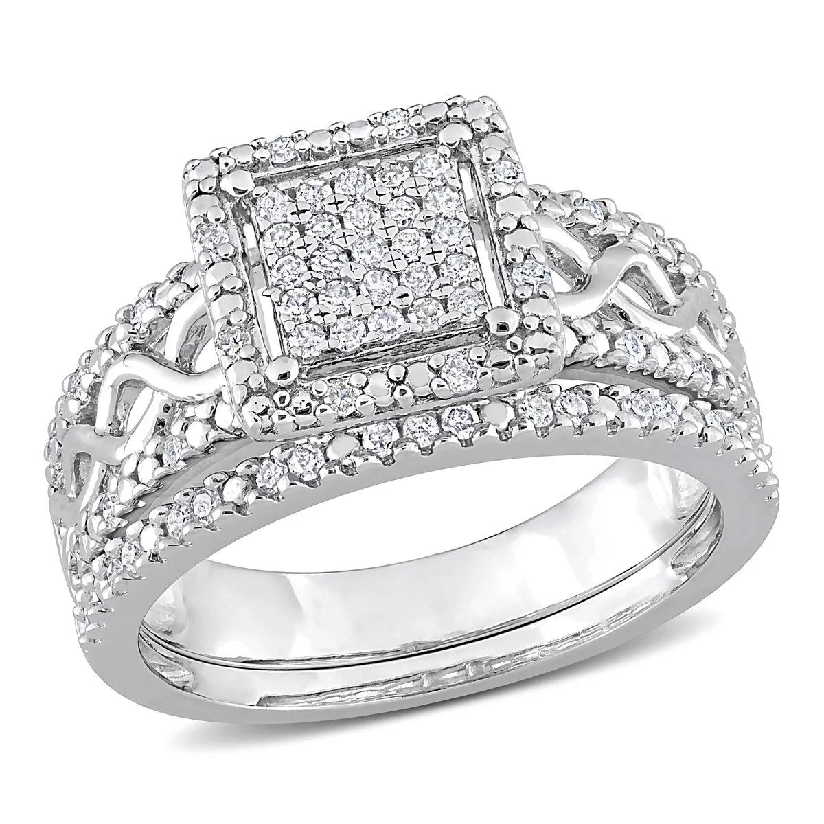 Miadora 1/3ct TDW Diamond Clustered Square Halo Infinity Bridal Ring Set in Sterling Silver sold by Zulily product image thumbnail 2