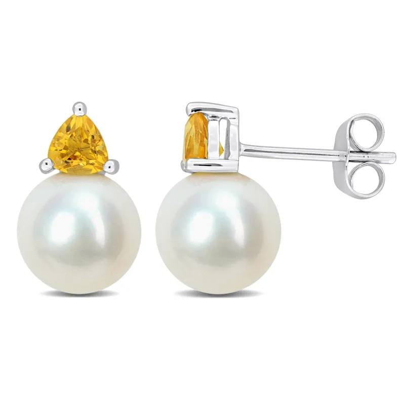 Miadora 8-8.5mm Cultured Freshwater Pearl and 2/5ct TGW Citrine Stud Earrings in 10k White Gold - 13 mm x 8.5 mm x 8.5 mm sold by Zulily