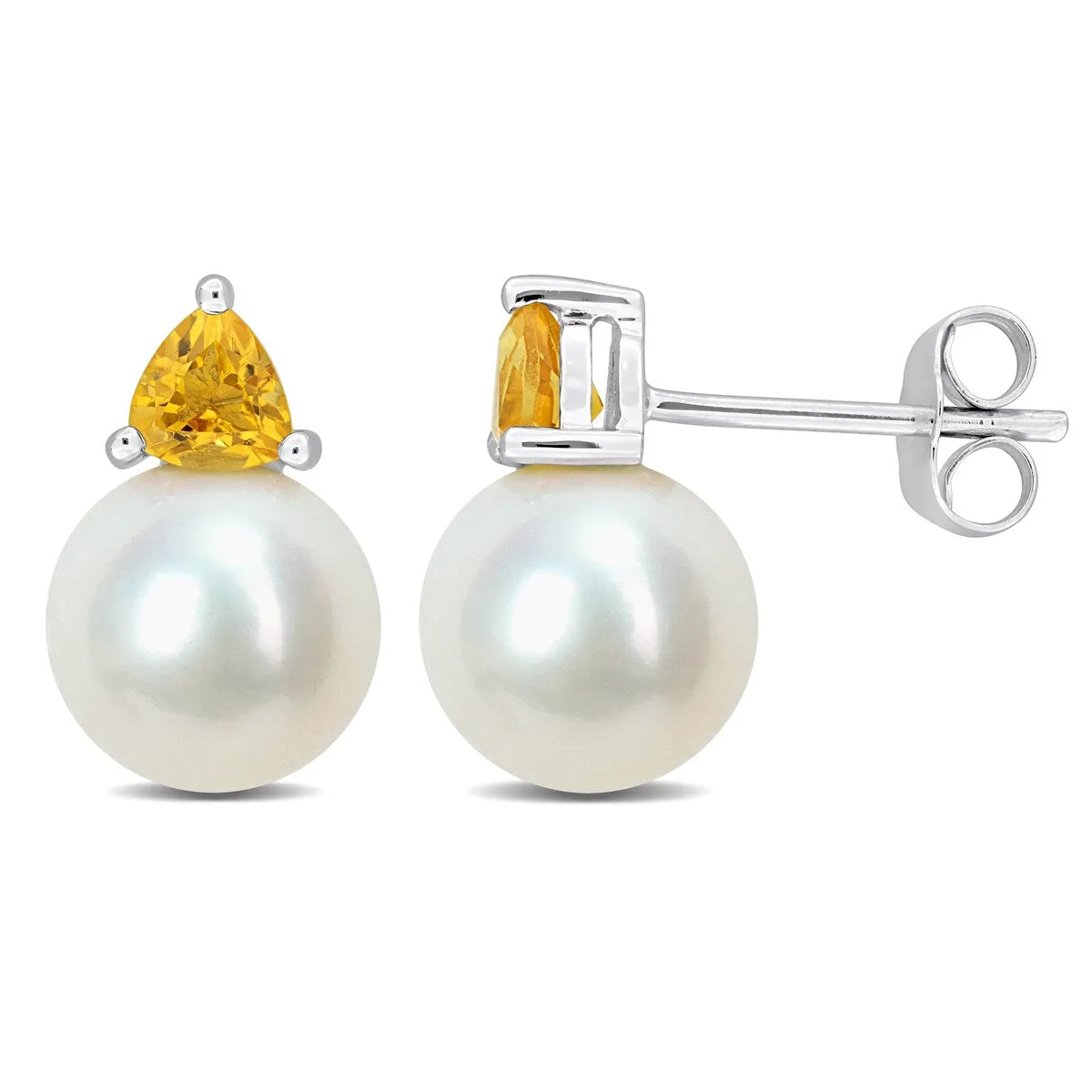 Miadora 8-8.5mm Cultured Freshwater Pearl and 2/5ct TGW Citrine Stud Earrings in 10k White Gold - 13 mm x 8.5 mm x 8.5 mm sold by Zulily