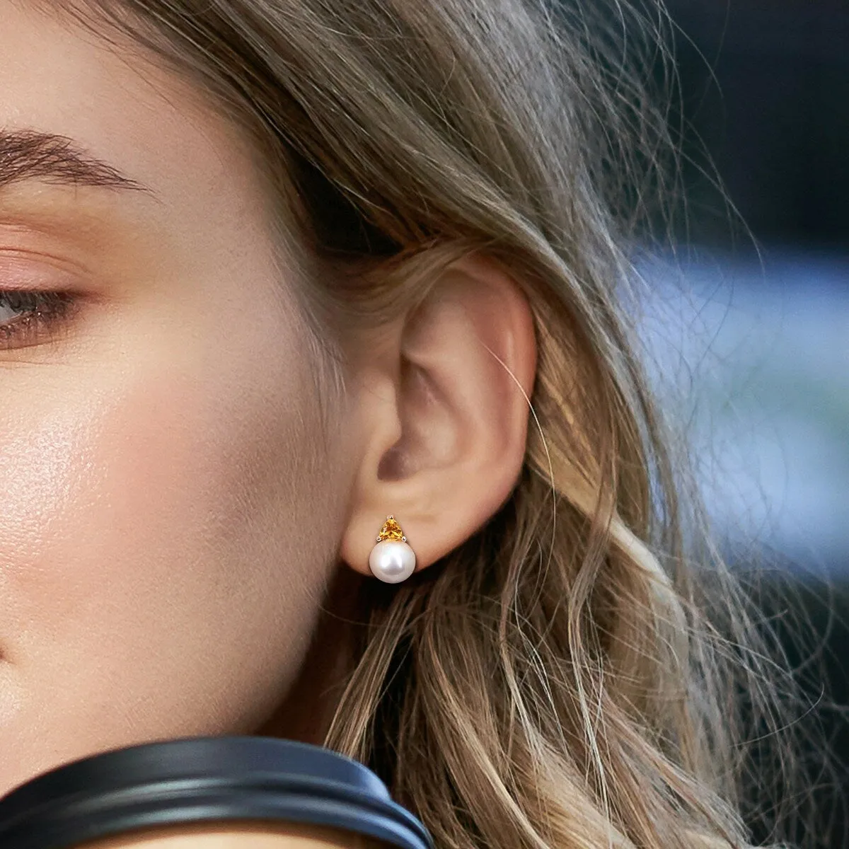 Miadora 8-8.5mm Cultured Freshwater Pearl and 2/5ct TGW Citrine Stud Earrings in 10k White Gold - 13 mm x 8.5 mm x 8.5 mm sold by Zulily product image thumbnail 5