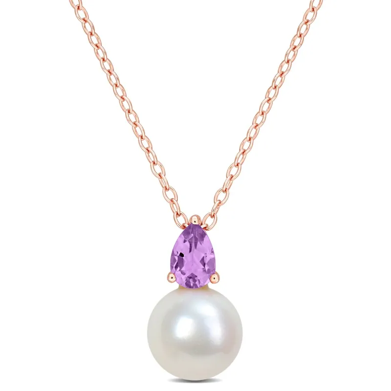 Miadora 1/3ct TGW Amethyst and 8.5-9mm Cultured Freshwater Pearl Pendant with Chain Rose Silver - 15.5 mm x 8.7 mm sold by Zulily