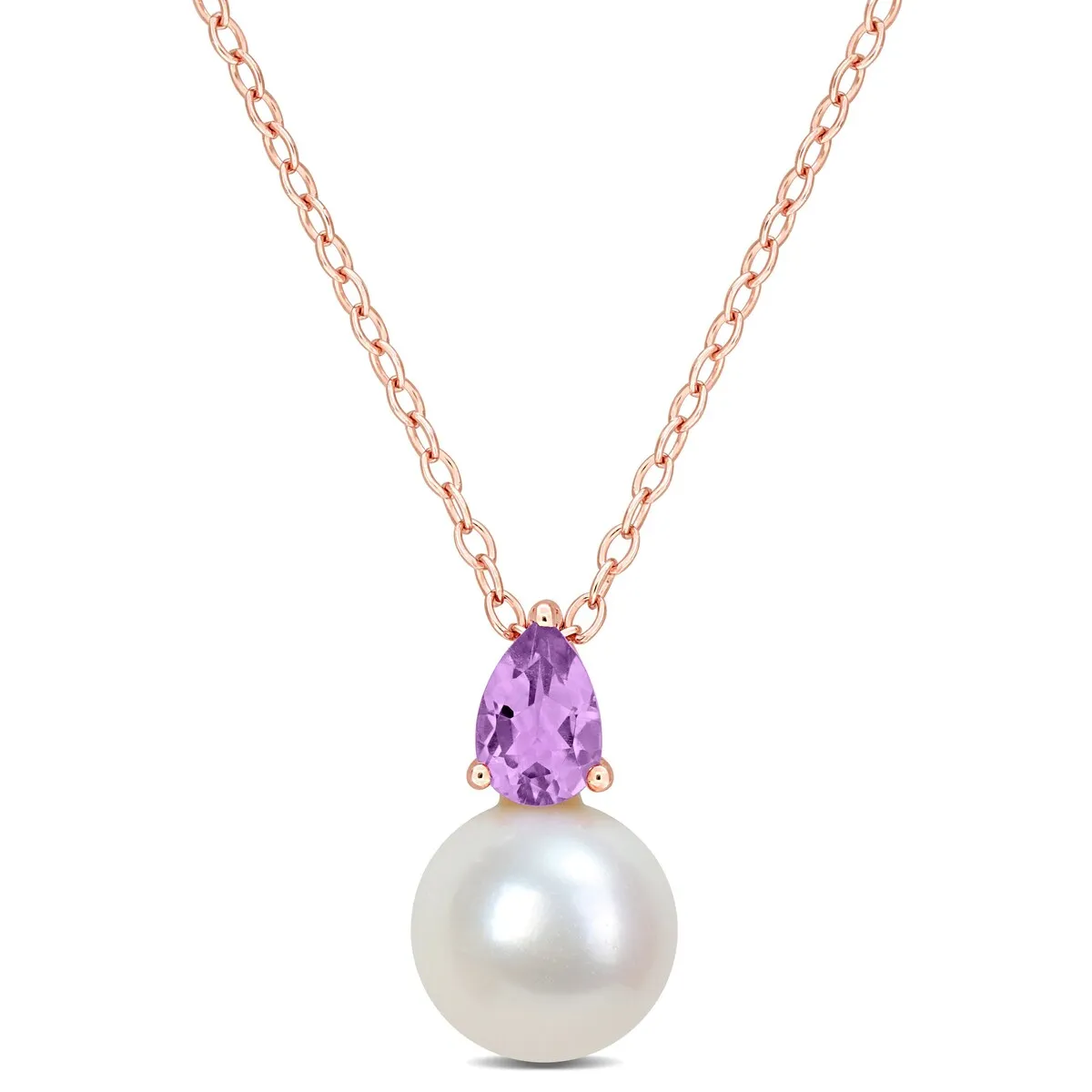 Miadora 1/3ct TGW Amethyst and 8.5-9mm Cultured Freshwater Pearl Pendant with Chain Rose Silver - 15.5 mm x 8.7 mm sold by Zulily