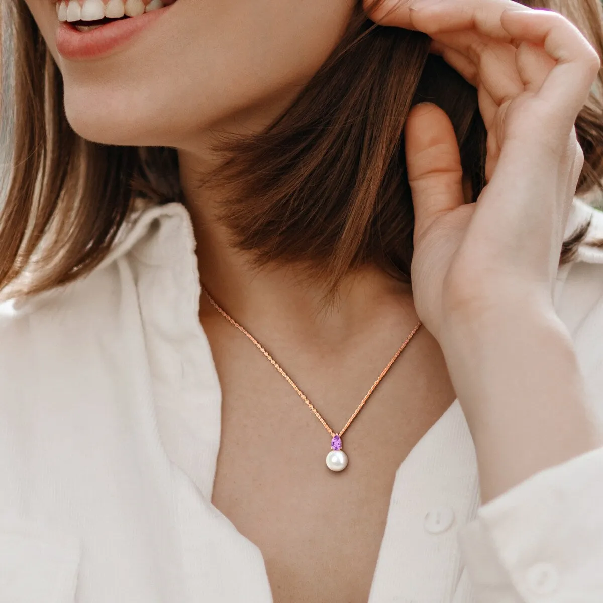 Miadora 1/3ct TGW Amethyst and 8.5-9mm Cultured Freshwater Pearl Pendant with Chain Rose Silver - 15.5 mm x 8.7 mm sold by Zulily product image thumbnail 4
