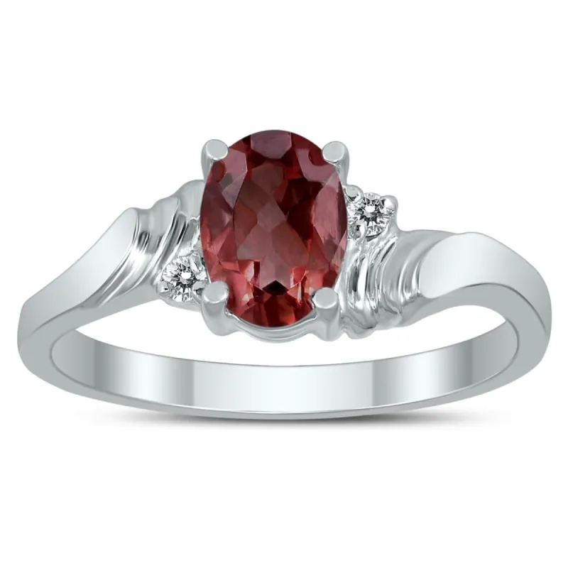 7X5MM Garnet and Diamond Wave Ring in 10K White Gold sold by Zulily
