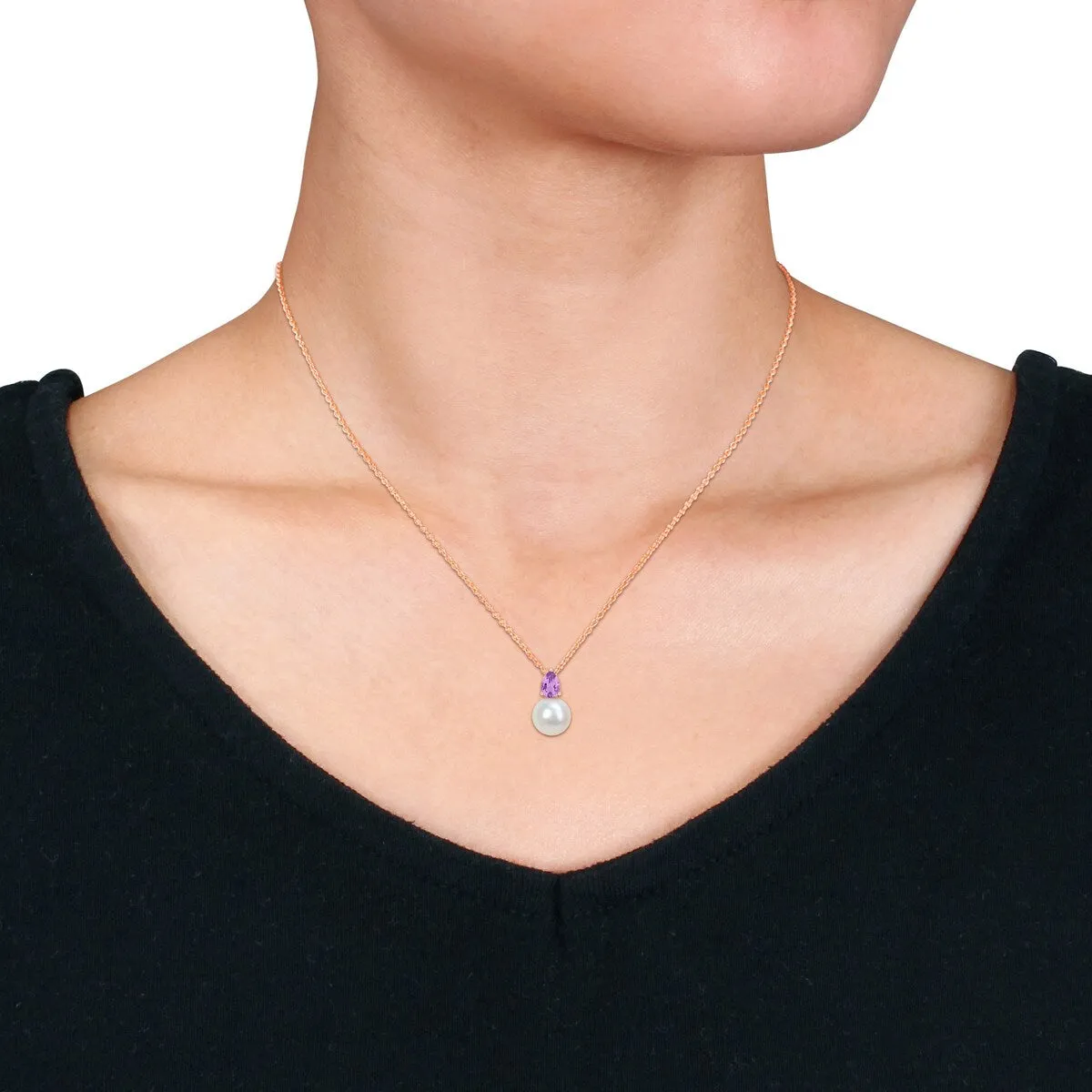 Miadora 1/3ct TGW Amethyst and 8.5-9mm Cultured Freshwater Pearl Pendant with Chain Rose Silver - 15.5 mm x 8.7 mm sold by Zulily product image thumbnail 3