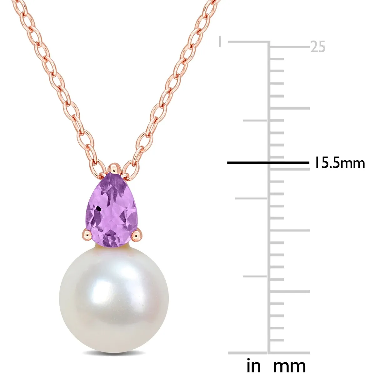 Miadora 1/3ct TGW Amethyst and 8.5-9mm Cultured Freshwater Pearl Pendant with Chain Rose Silver - 15.5 mm x 8.7 mm sold by Zulily product image thumbnail 2