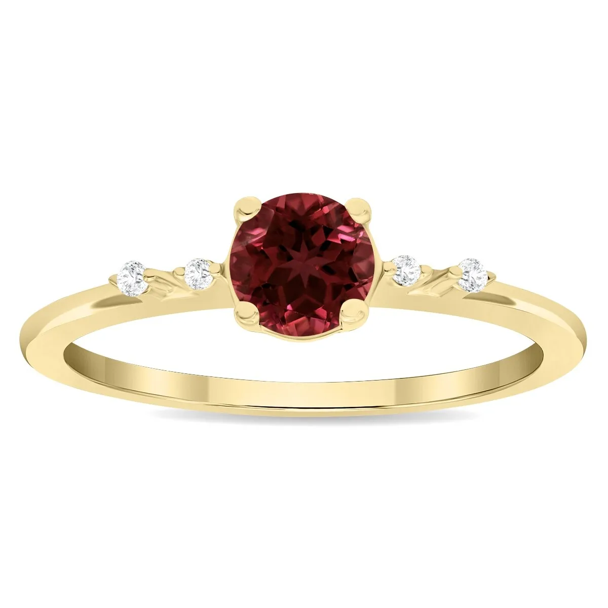 Women's Round Shaped Garnet and Diamond Sparkle Ring in 10K Yellow Gold sold by Zulily