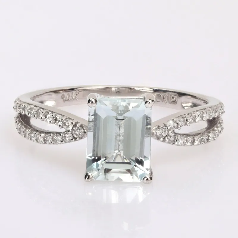 Miadora Octagon-cut Aquamarine and 1/5ct TDW Diamond Split Shank Cocktail Ring in 14k White Gold sold by Zulily