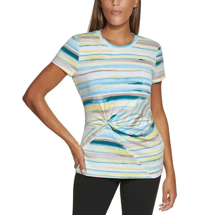 DKNY Women's Striped Side Knot Top Green Size Large sold by Zulily