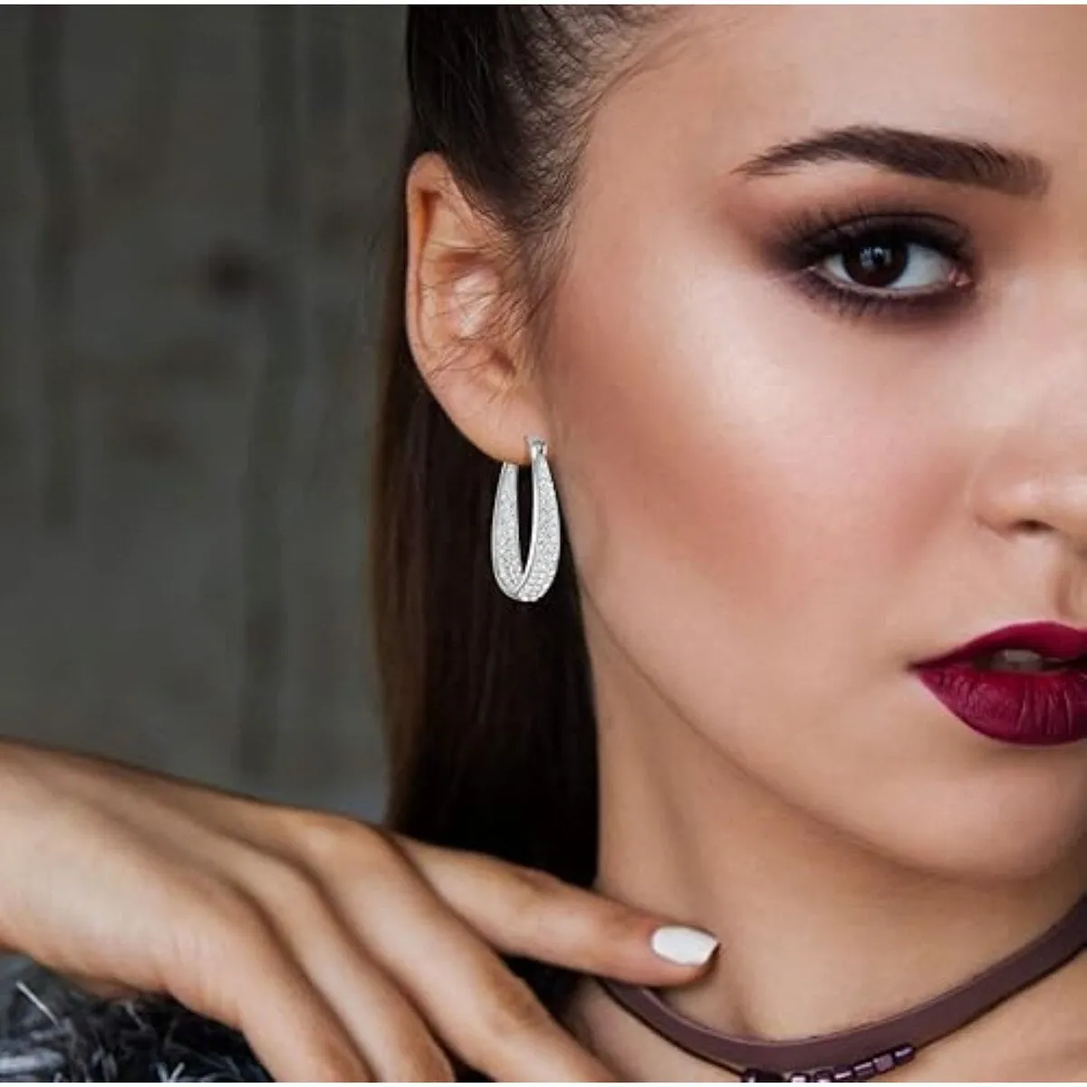 White Inside Out Crystal Hoop Earrings For Women sold by Zulily product image thumbnail 4