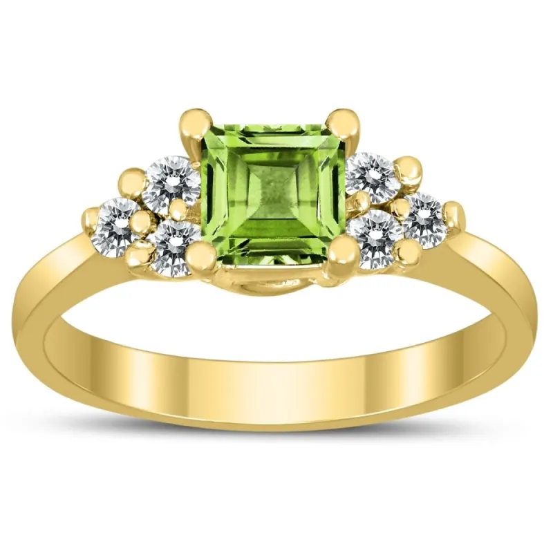 Princess Cut 5X5MM Peridot and Diamond Duchess Ring in 10K Yellow Gold sold by Zulily