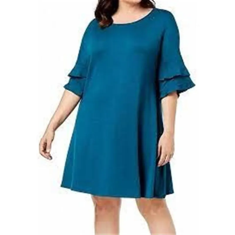 John Paul Richard Women's Double Ruffle Sleeve Dress Blue Size Large sold by Zulily