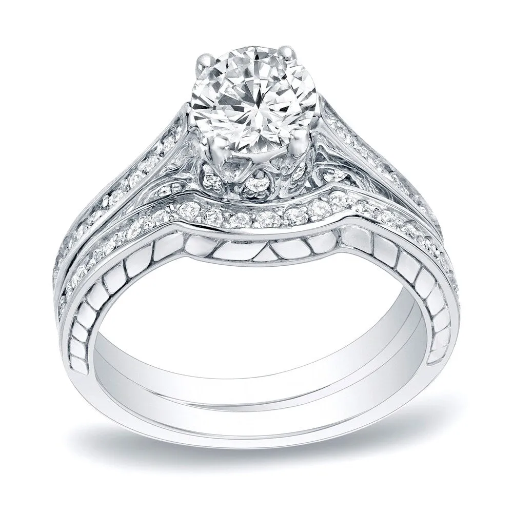 Auriya Platinum 1ct TDW Certified Round Curved Band Diamond Engagement Ring Bridal Set sold by Zulily