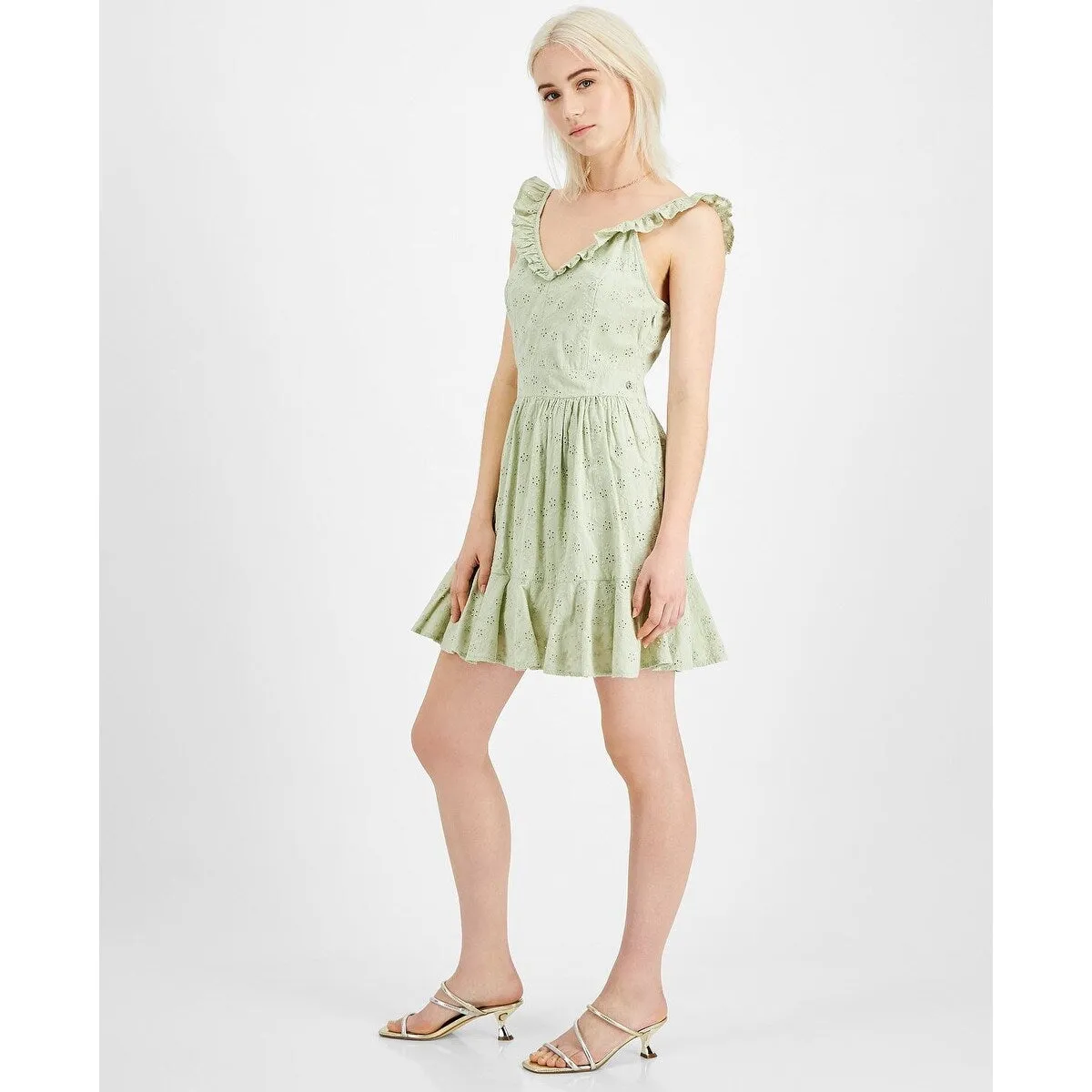 GUESS Women's Sharon Eyelet Mini Dress Green Size Medium sold by Zulily product image thumbnail 3