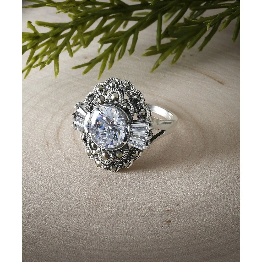 Tang & Song Oval Art-Decto Marcasite and CZ Ring sold by Zulily
