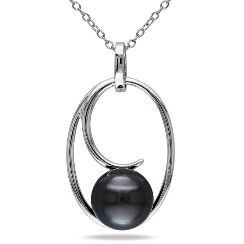 Miadora Sterling Silver Tahitian Black Pearl Necklace (9-10 mm) sold by Zulily