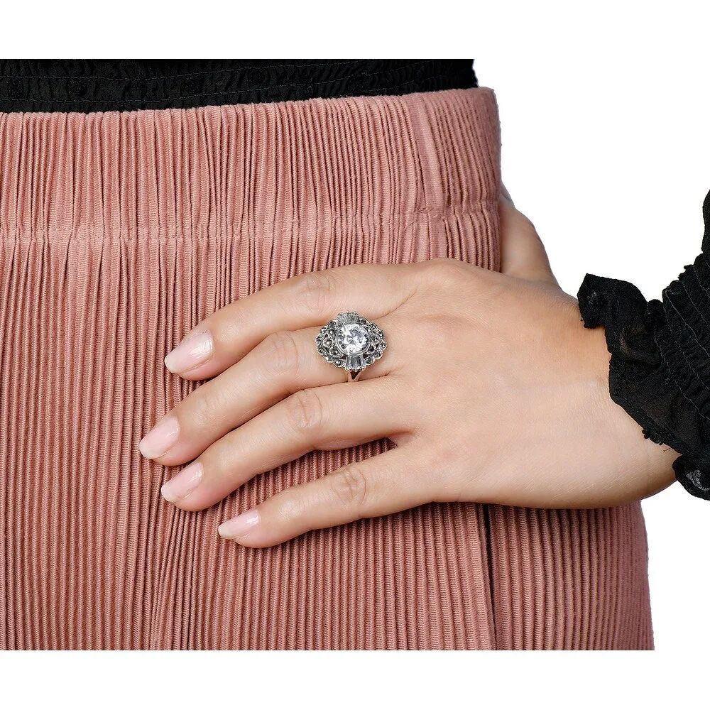 Tang & Song Oval Art-Decto Marcasite and CZ Ring sold by Zulily product image thumbnail 2