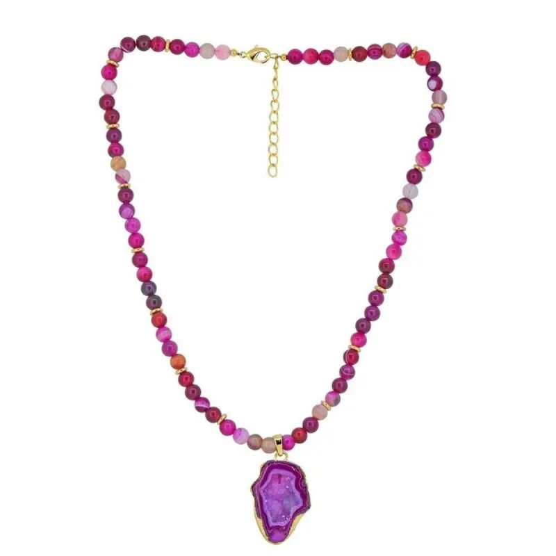 Pink Druzy Agate Beaded Necklace Brass link chain sold by Zulily