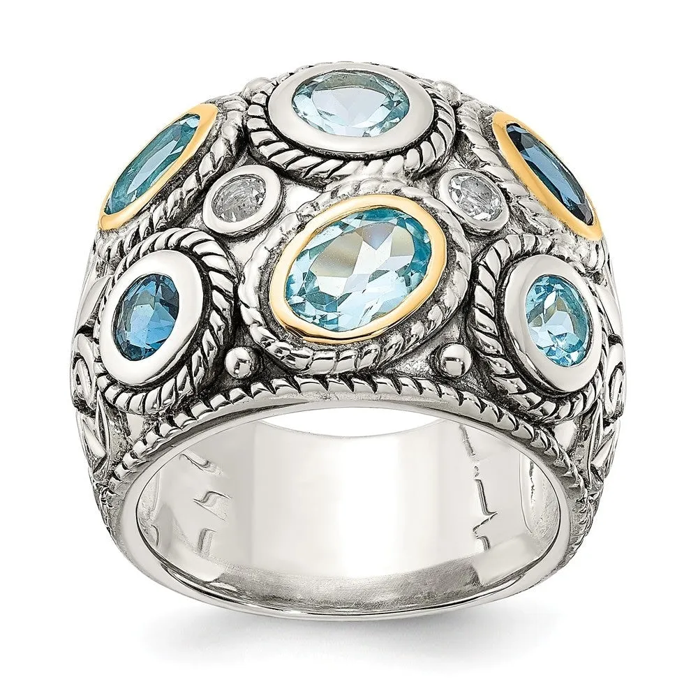 Curata 925 Sterling Silver Open back With 14k Gold and Blue Topaz Fancy Ring sold by Zulily