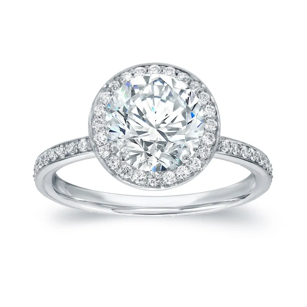 Auriya Round 2ct Moissanite and 2/5cttw Halo Diamond Engagement Ring 14K Gold sold by Zulily