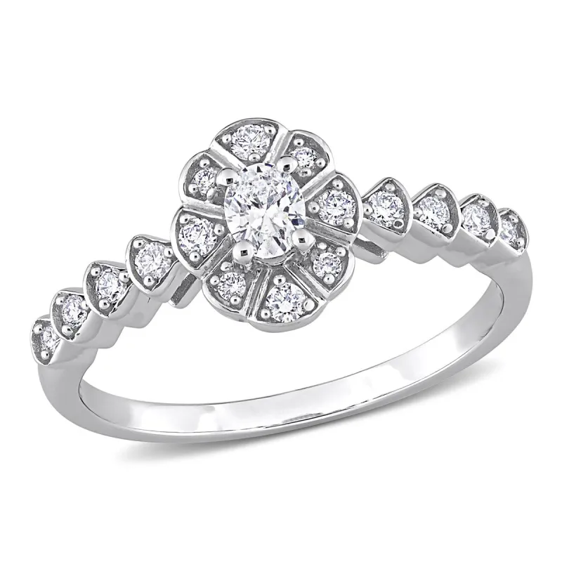 Miadora 1/3ct TDW Oval-cut Diamond Floral Engagement Ring in 14k White Gold sold by Zulily