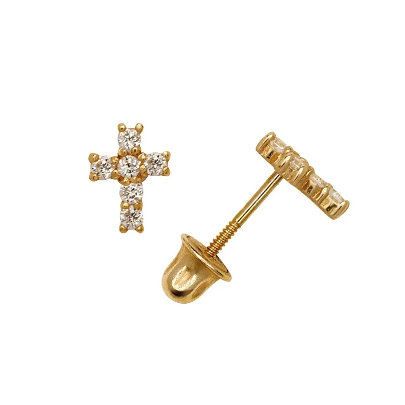 Curata 14k Gold Round Cubic Zirconia Small Cross Screw-back Stud Earrings sold by Zulily