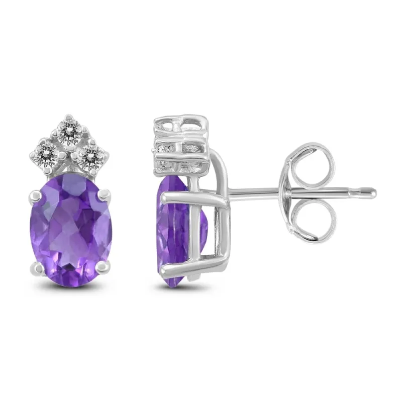 14K White Gold 7x5MM Oval Amethyst and Diamond Earrings sold by Zulily