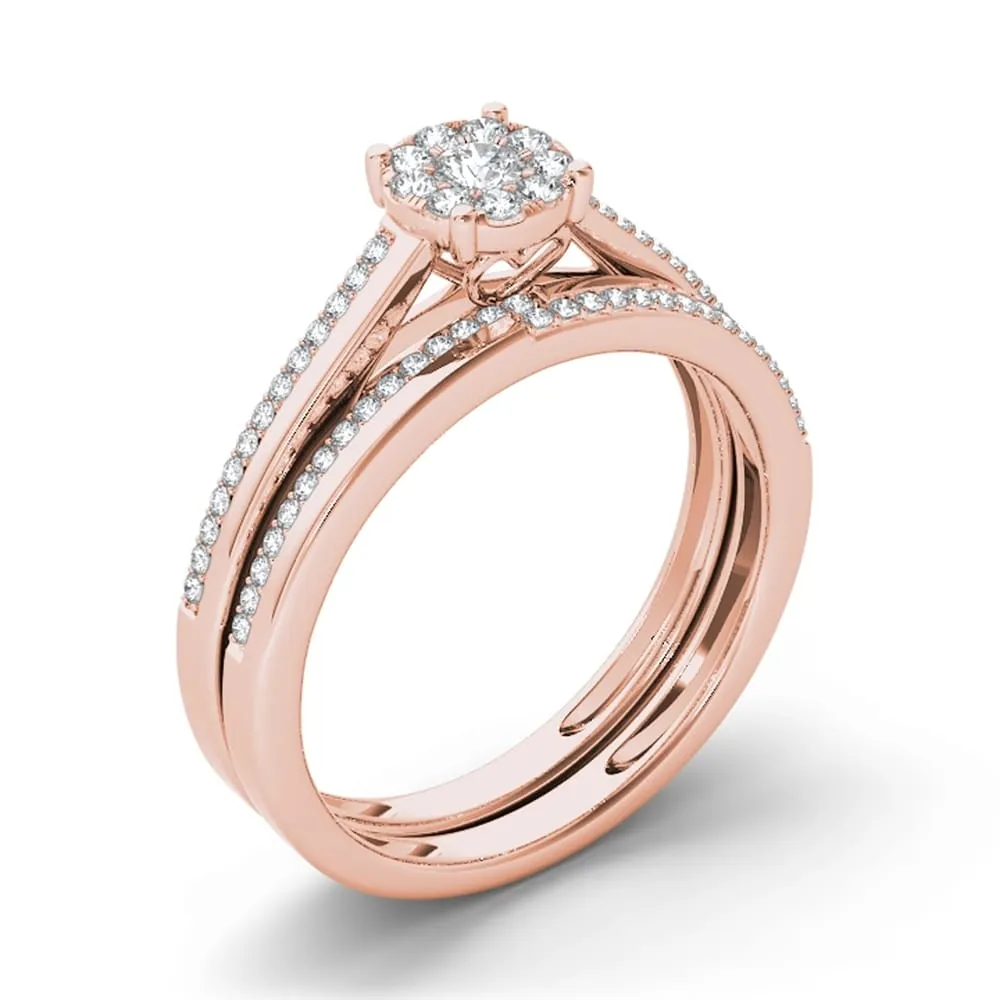 De Couer 10k Rose Gold 1/3ct TDW Diamond Cluster Engagement Ring Set with One Band sold by Zulily product image thumbnail 2
