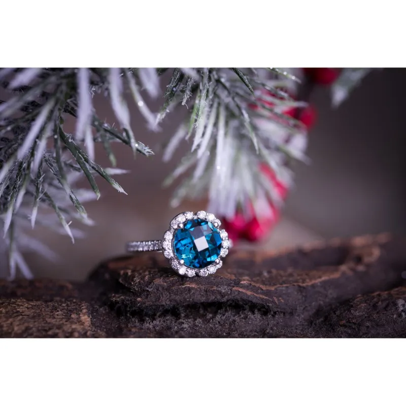 Auriya Vintage 3 1/10ct Fancy Swiss Blue Topaz and Halo Diamond Engagement Ring 3/8ct Fancy 14k Gold sold by Zulily