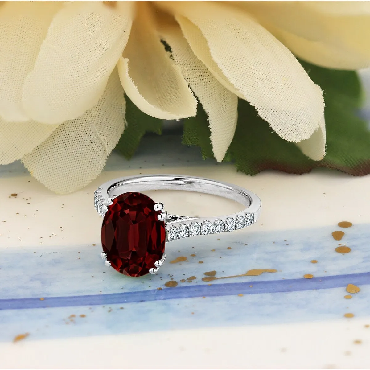Auriya 2 3/4ct Fancy Oval Garnet and Diamond Engagement Ring 1/4ctw 14k Gold sold by Zulily