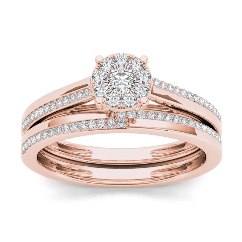 De Couer 10k Rose Gold 1/3ct TDW Diamond Cluster Engagement Ring Set with One Band sold by Zulily