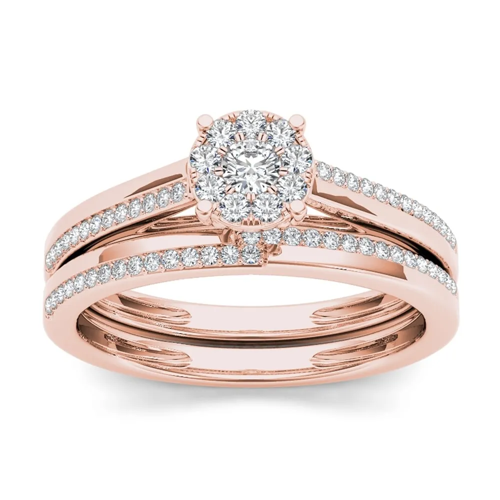 De Couer 10k Rose Gold 1/3ct TDW Diamond Cluster Engagement Ring Set with One Band sold by Zulily