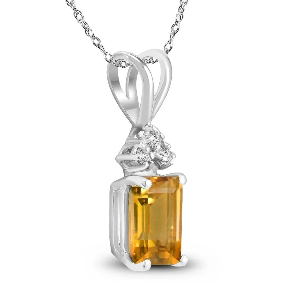 14K White Gold 7x5MM Emerald Shaped Citrine and Diamond Pendant sold by Zulily product image thumbnail 2