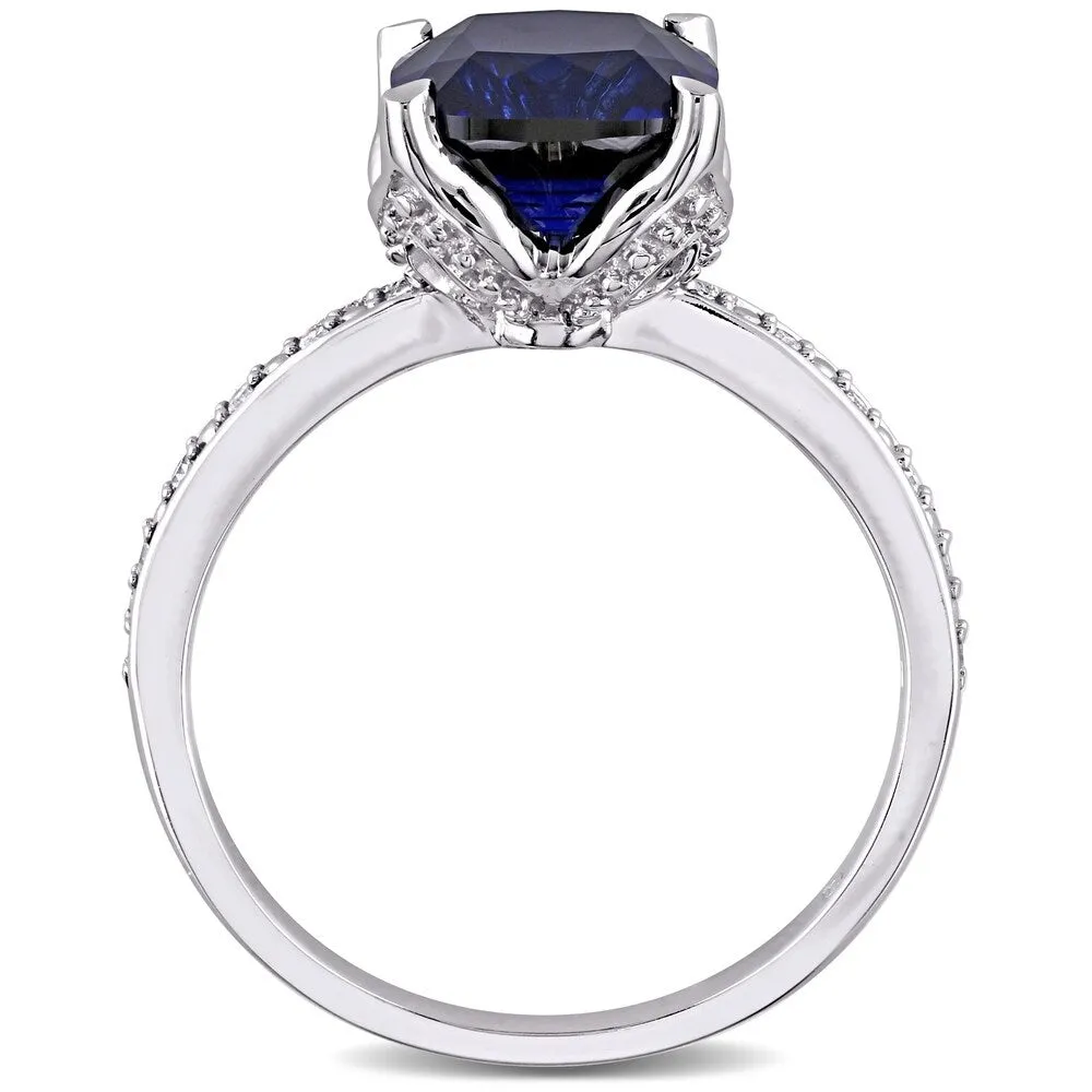 Miadora 10k White Gold Cushion-Cut Created Blue Sapphire and Diamond Ring sold by Zulily product image thumbnail 3
